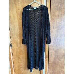 U.S. Wear Vintage Crochet Long Heavyweight Cardigan Sz. M Black